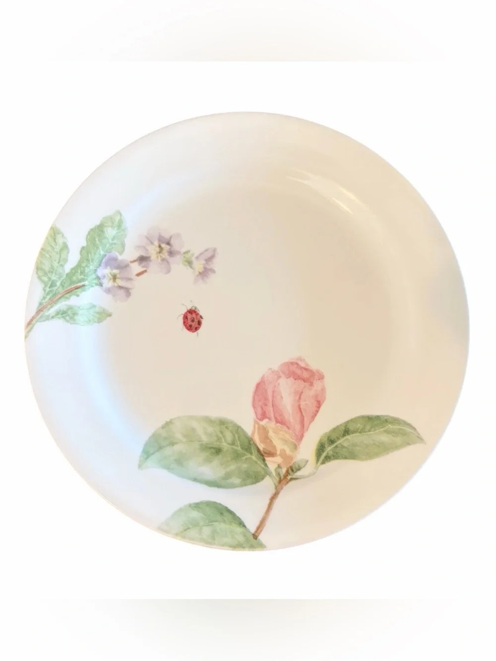 Vintage Corelle Camellia Pattern Luncheon Plate 9” Floral Ladybug